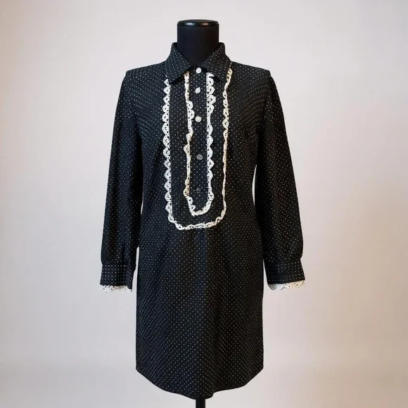 Vintage Normay Black and White Ruffled Bishop Sleeve Dress - Picture 2 of 11